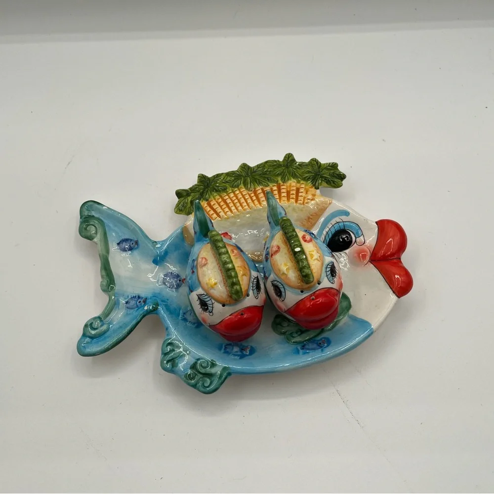 Colorful Ceramic Fish Decor with salt and pepper shakers
